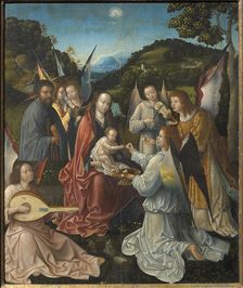 Holy Family with Angels and Saints Catherine and Barbara (Triptych, central panel), 16th cen. Creator: Master of Hoogstraeten (active ca. 1500)