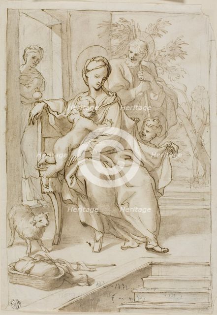 Holy Family with Saint Anne and Infant Saint John the Baptist, n.d. Creator: School of Domenico Piola Italian, 1627-1703.