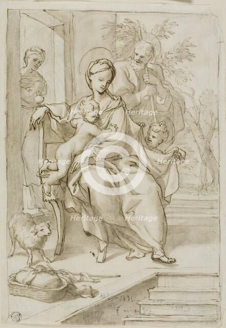 Holy Family with Saint Anne and Infant Saint John the Baptist, n.d. Creator: School of Domenico Piola Italian, 1627-1703.