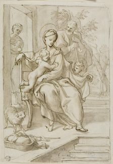 Holy Family with Saint Anne and Infant Saint John the Baptist, n.d. Creator: School of Domenico Piola Italian, 1627-1703