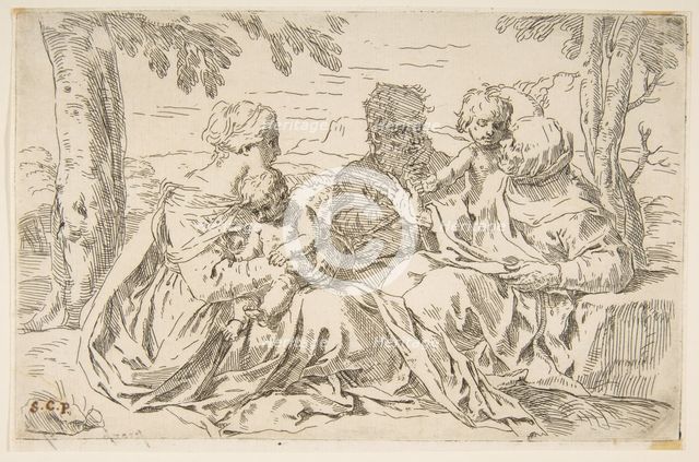 Holy Family with Saint Elizabeth and Saint John the Baptist, ca. 1639. Creator: Simone Cantarini.