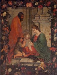 Holy Family with Saint John in a Garland of Flowers, 1685. Creator: Unknown