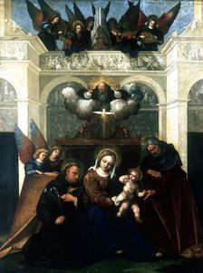 Holy Family with Saint Nicholas of Tolentino 1515-1530. Artist: Lodovico Mazzolini