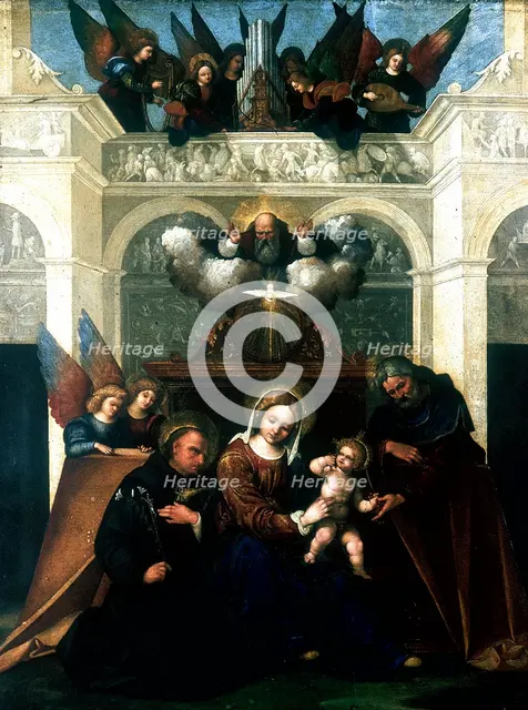 'Holy Family with Saint Nicholas of Tolentino', 1515-1530. Artist: Lodovico Mazzolini