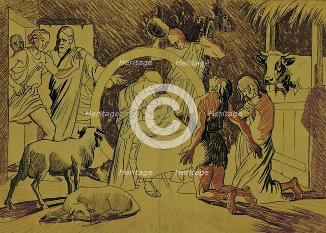 Holy family with shepherds, around 1920/1930. Creator: Josef Wawra.