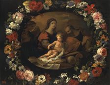Holy Family within the Garland of Flowers, 1650. Creators: Nicolas Loir, Jean-Baptisite Monnoyer