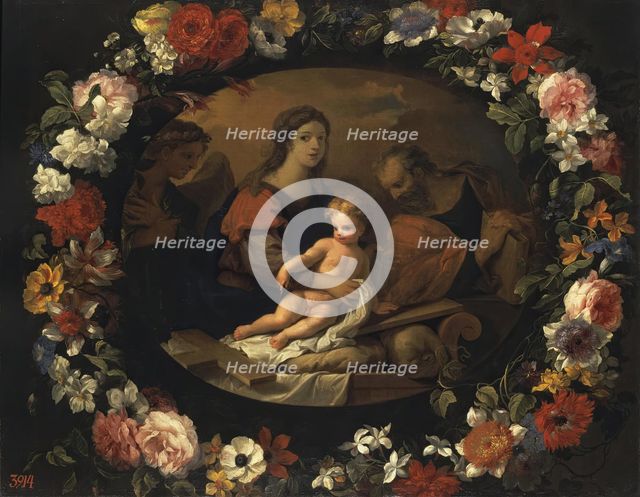 Holy Family within the Garland of Flowers, 1650. Creators: Nicolas Loir, Jean-Baptisite Monnoyer.