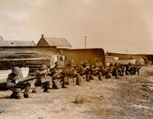 Holy Island fishermen Home Guards rifle practice, Lindisfarne, Northumberland, World War II, 1942. Creator: Unknown