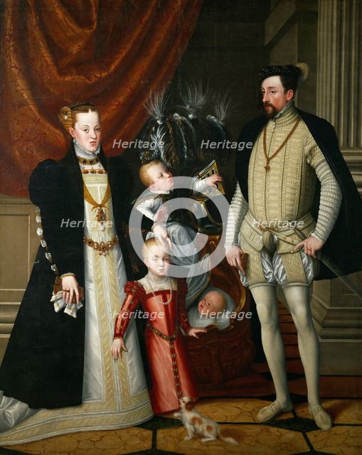 Holy Roman Emperor Maximilian II of Austria (1527-1576) and his wife Infanta Maria of Spain with the Artist: Arcimboldo, Giuseppe (1527-1593)