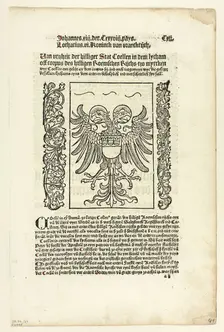 Holy Roman Empire Coat of Arms with Cologne Coat of Arms from Koelner Chronik..., 1929. Creators: Unknown, Johann Koelhoff the Younger, Wilhelm Ludwig Schreiber