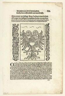 Holy Roman Empire Coat of Arms with Cologne Coat of Arms from Koelner Chronik..., 1929. Creators: Unknown, Johann Koelhoff the Younger, Wilhelm Ludwig Schreiber