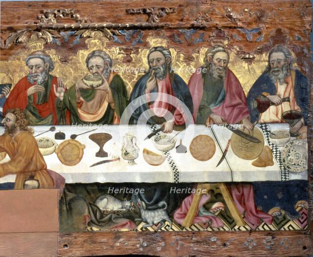 Holy Supper' tempera painting on wood by Jaume Ferrer, detail of the right side.