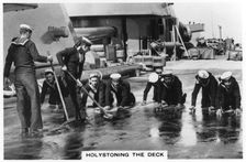 Holystoning the deck, HMS Nelson 1937
