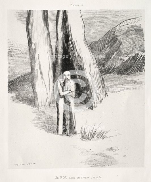Homage to Goya: A Madman in a Dismal Landscape, 1885. Creator: Odilon Redon (French, 1840-1916); Lemercier & Cie..
