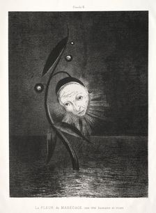 Homage to Goya: The Marsh Flower, a Sad Human Head, 1885. Creator: Odilon Redon (French, 1840-1916); Lemercier & Cie.