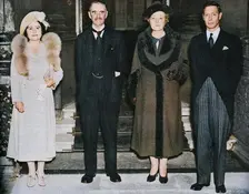 Home Again - the King, the Queen, with Mr. and Mrs. Chamberlain 1938, (1938). Creator: Unknown