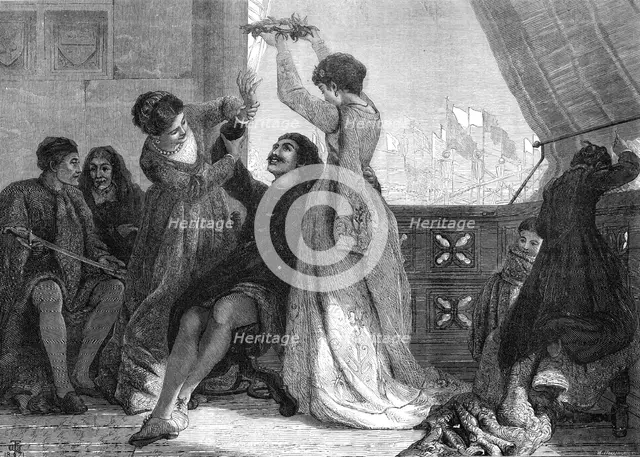 "Home and Victory," by F. W. W. Topham, in the exhibition of the Royal Academy, 1871. Creator: William Hollidge.