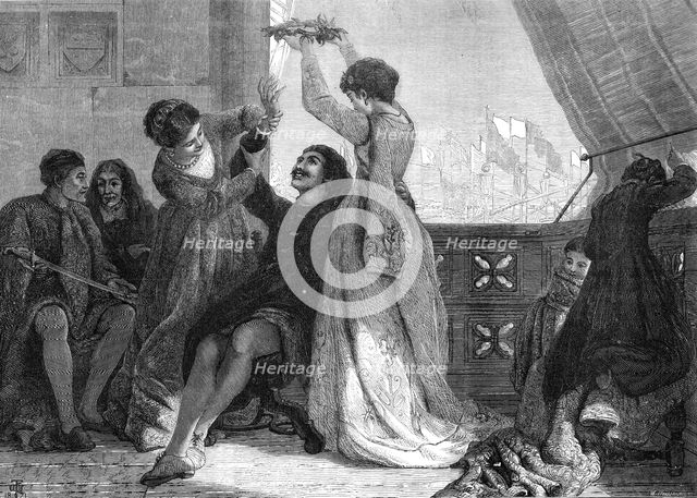 "Home and Victory," by F. W. W. Topham, in the exhibition of the Royal Academy, 1871. Creator: William Hollidge.
