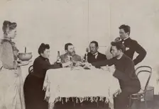 Homemade meal; acquaintances of the Irkutsk merchant V.M. Posokhin, 1910-1919. Creator: Unknown