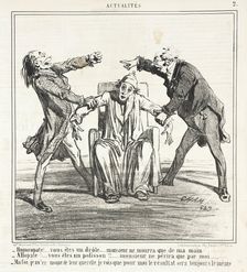Homeopate!...vous êtes un drôle...Monsieur ne mourra que de ma mains. -Allopate!..., 1859. Creator: Cham