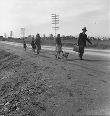 Homeless family of seven, walking the highway..., on U.S. 99, near Brawley, Imperial County, 1939. Creator: Dorothea Lange