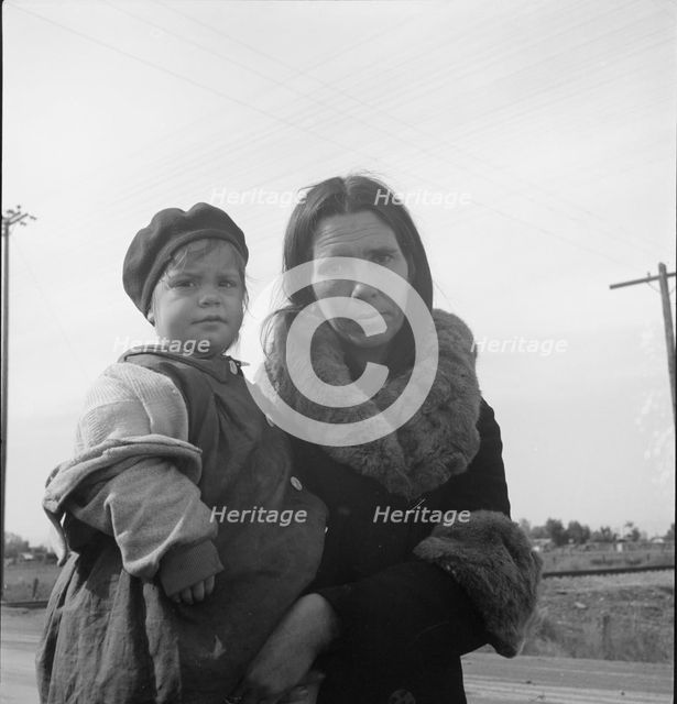 Homeless mother and youngest child of seven...US99, near Brawley, Imperial County, 1939. Creator: Dorothea Lange.