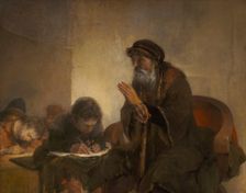 Homer dictating to scribes, 1660s. Creator: Gelder, Aert de (1645-1727)