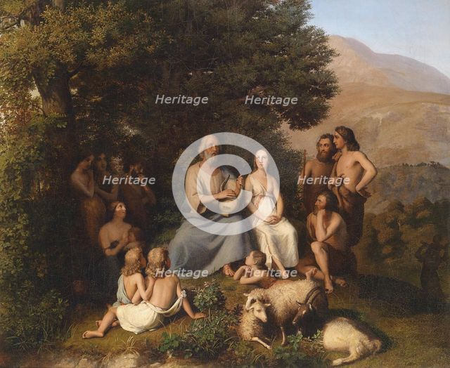Homer sings in a circle of young Greeks, 19th century. Creator: Becker, Carl Ludwig Friedrich (1820-1900).