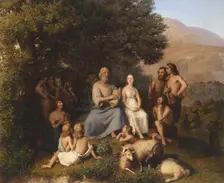 Homer sings in a circle of young Greeks, 19th century. Creator: Becker, Carl Ludwig Friedrich (1820-1900)