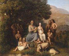 Homer sings in a circle of young Greeks, 19th century. Creator: Becker, Carl Ludwig Friedrich (1820-1900)