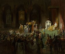Hommages publics rendus dans l’église Sainte Claire de Coïmbra, aux restes d’Ines..., 1828. Creator: Gillot Saint-Evre