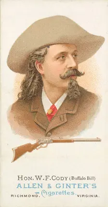 Hon. William Frederick Cody (Buffalo Bill), Rifle Shooter, from World's Champions, Series ..., 1887. Creator: Allen & Ginter