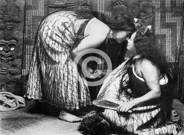 Hongi Maori salutations, 1908-1909.Artist: JL Martin