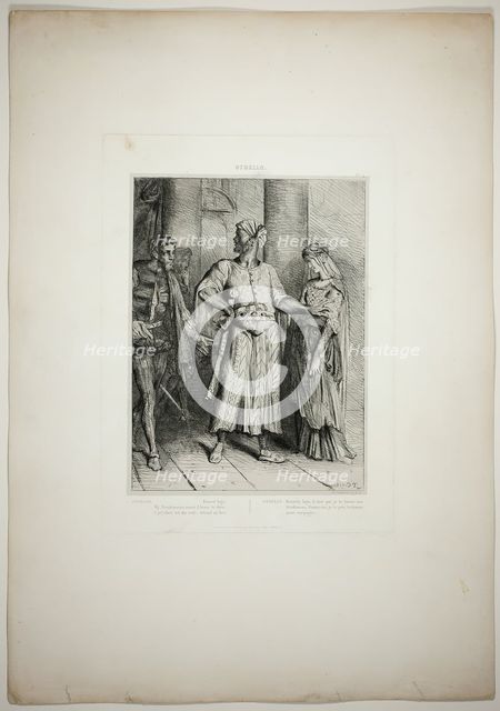 Honest Iago, my Desdemona must I leave to thee, plate four from Othello, 1844. Creator: Theodore Chasseriau.