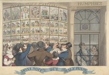 Honi. Soi. Qui. Mal. Y. Pense: The Caricature Shop of G. Humphrey, 27 St. James..., August 12, 1821. Creator: Theodore Lane