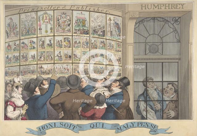 Honi. Soi. Qui. Mal. Y. Pense: The Caricature Shop of G. Humphrey, 27 St. James..., August 12, 1821. Creator: Theodore Lane.