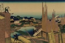 Honjo Tatekawa, the timberyard at Honjo (from a Series "36 Views of Mount Fuji"), 1830-1833