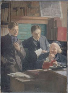 Honoré Champion (1846-1913), bookseller-editor, surrounded by his sons, c1900. Creator: Eugene Pascau