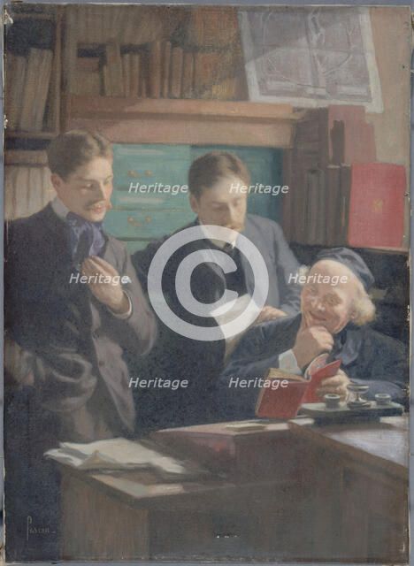 Honoré Champion (1846-1913), bookseller-editor, surrounded by his sons, c1900. Creator: Eugene Pascau.