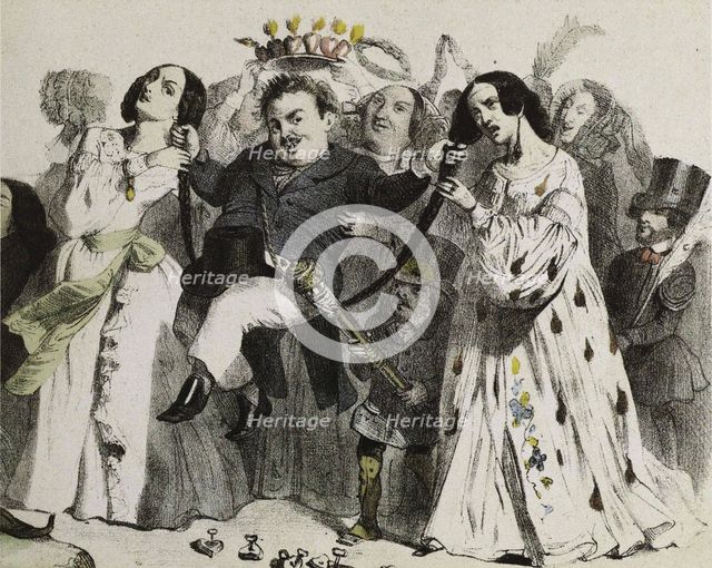 Honoré de Balzac, the most prolific of our authors, supported and crowned by women, 1839. Creator: Grandville, Jean-Jacques (1803-1847).