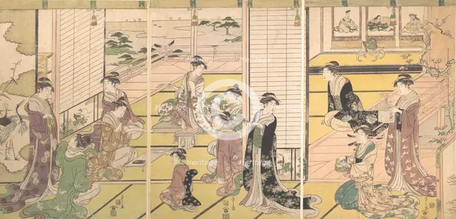 Honoring the Three Gods of Poetry: Women Composing Poems, ca. 1792. Creator: Hosoda Eishi.