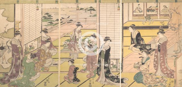 Honoring the Three Gods of Poetry: Women Composing Poems, ca. 1792. Creator: Hosoda Eishi.