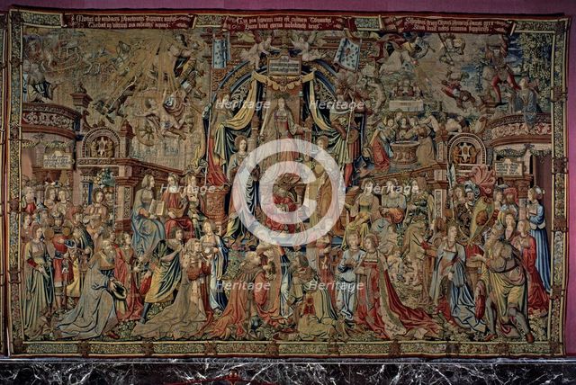 Honours'. 'Justice', tapestry 7: Core allegory centered on a throne and assisted by the Temperanc…