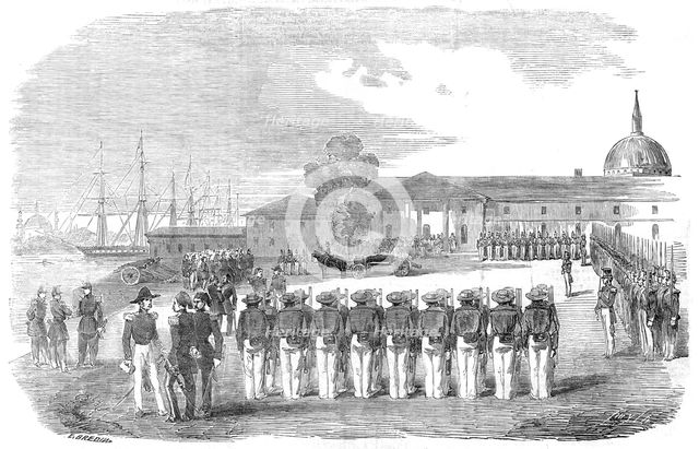 Honours paid to the remains of Captain Hyde Parker, by the English, French and Turkish..., 1854. Creator: Smyth.