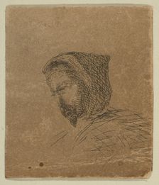 Hooded Male Head (from Sketches on the Coast Survey Plate), 1854-55. Creator: James Abbott McNeill Whistler