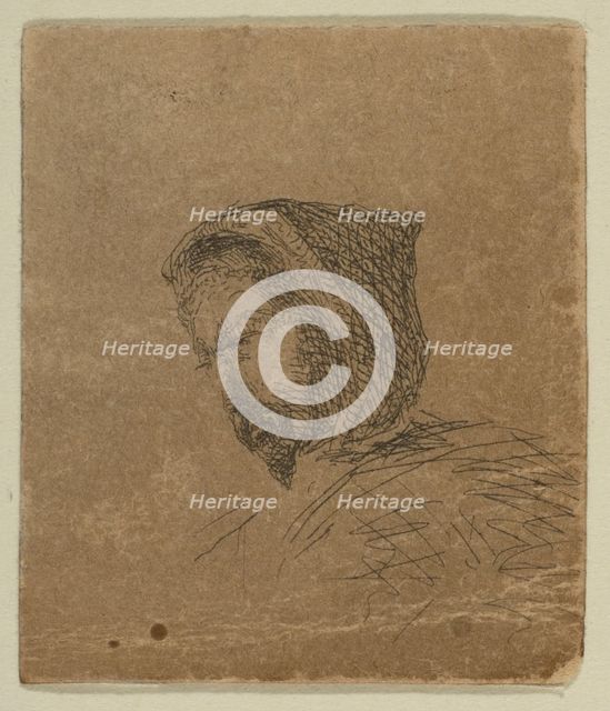 Hooded Male Head (from Sketches on the Coast Survey Plate), 1854-55. Creator: James Abbott McNeill Whistler.