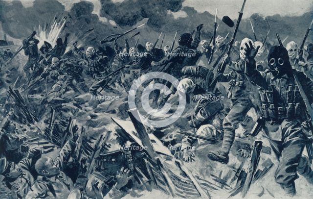 'Hooded British Territorials charging the German Trenches at Loos, September 25th, 1915', 1916. Creator: Unknown.