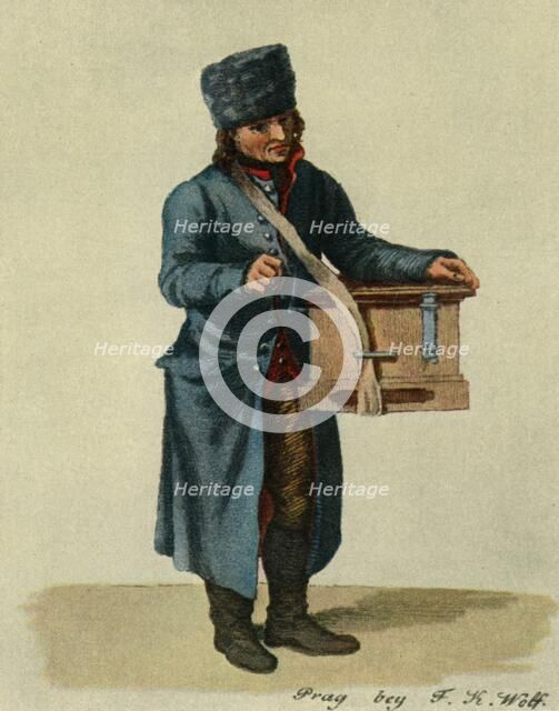 'Hooked harp and barrel-organ. Types of Prague musicians', 1948. Artist: Unknown.