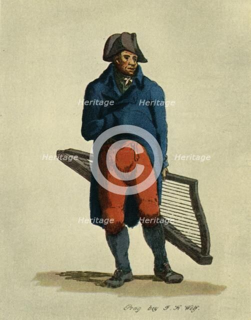 'Hooked harp and barrel-organ. Types of Prague musicians', 1948. Artist: Unknown.