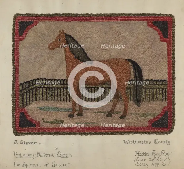 Hooked Rug with Horse, 1935/1942. Creator: Joseph Glover.